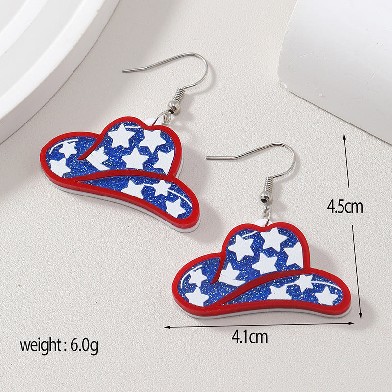 Wholesale American Independence Day Western Cowboy Hat Acrylic Earrings